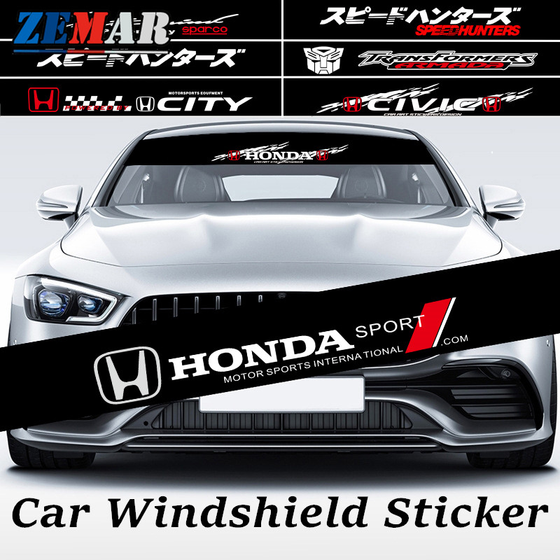 Honda รถยนต์สติ๊กเกอร์ติดหน้าต่างด้านหน้าด้านหลัง รูปลอกกระจกรถยนต์ ม่านบังแดดกันน้ํา แบนเนอร์กระจกร