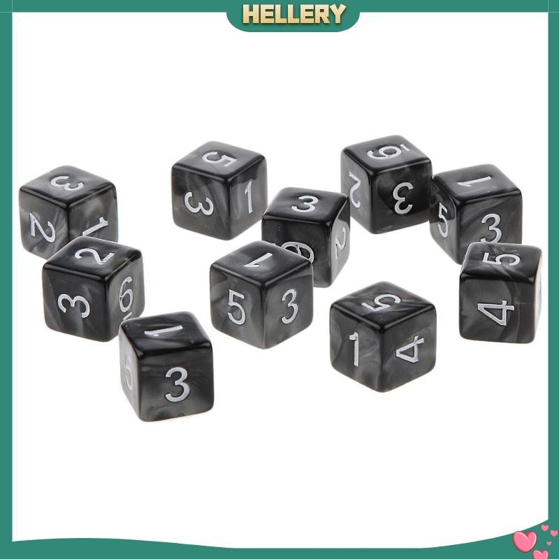[HelleryPH] 10 ชิ้นหกด้านลูกเต๋า D6 ลูกเต๋า D&D RPG บอร์ดลูกเต๋าสําหรับคนรักเกมสีดํา