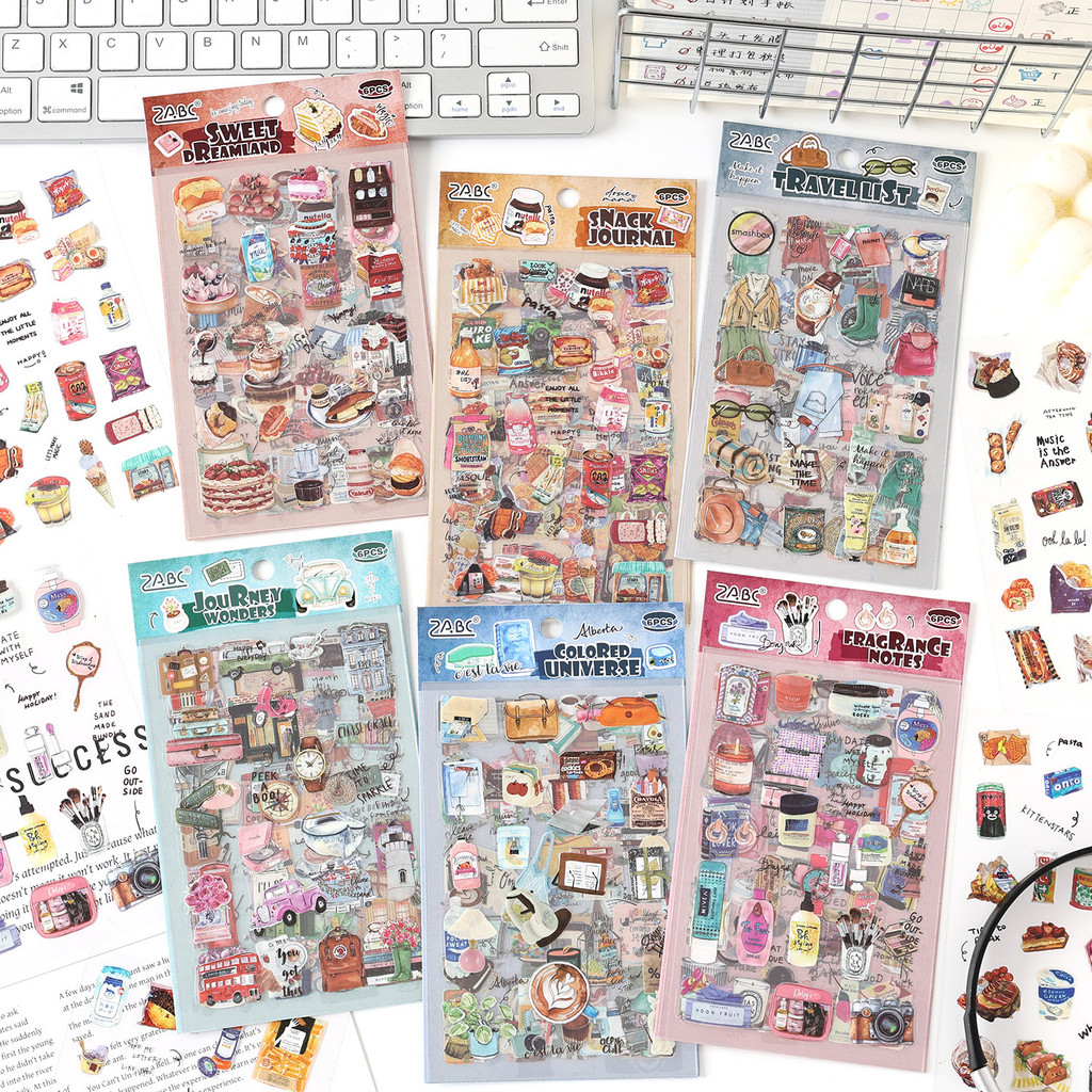 Journamm 6 แผ่น Vintage Scrapbook สติกเกอร์ PET ไดอารี่สติกเกอร์สําหรับ Journaling สติกเกอร์ Scrapbooking Embelishment สติกเกอร์
