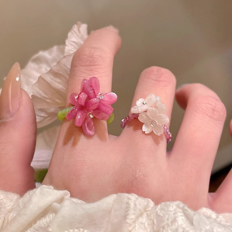 แหวนซ้อนเพื่อนสาว ลูกปัดยืดหยุ่น สไตล์เกาหลี ใหม่ปี 2025 Orchid Ring