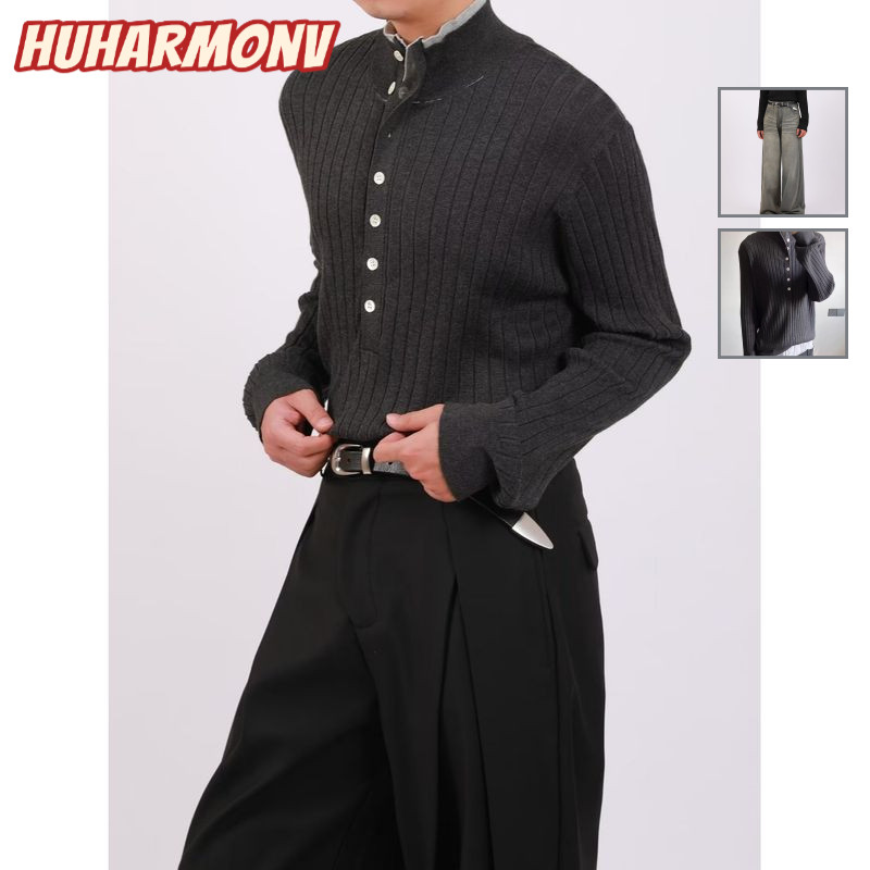 Ocshean เสื้อสเวตเตอร์สไตล์ Henley สำหรับผู้ชาย สวมใส่สบายและทันสมัย