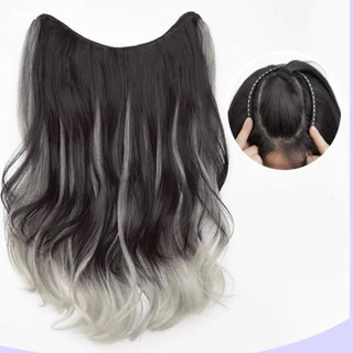 แฮร์พีชผมลอน วิกผม ลอนไฮไลท์ ยาว50cm สีชมพู/เทา ไหมนิ่ม ใส่ง่าย สะดวก