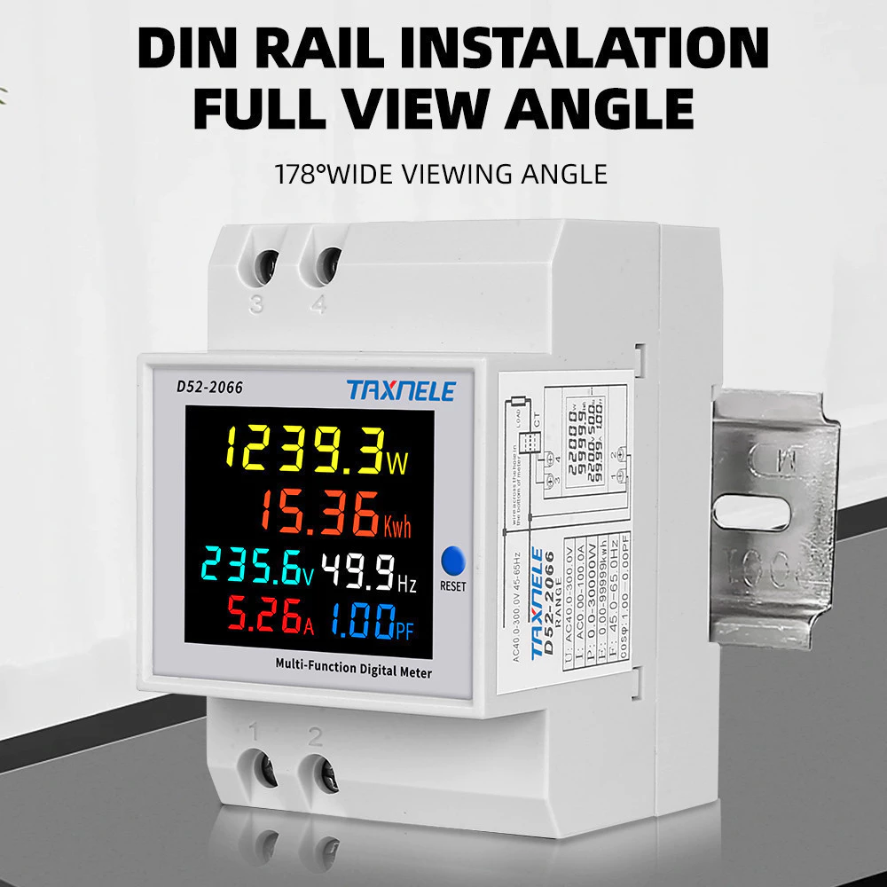 เครื่องวัดพลังงานไฟฟ้า หน้าจอสี Tuya WiFi 8in1 Power Meter APP ควบคุม 2P AC 170-270V 63A แรงดันไฟฟ้าเมตรไฟฟ้าเมตร