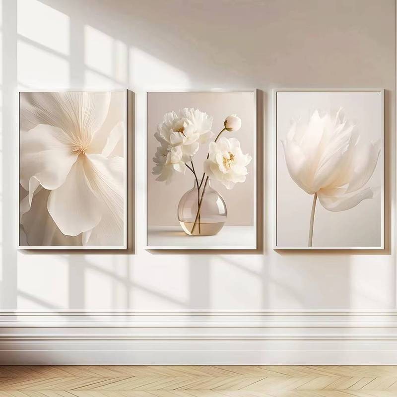 Frameless Nordic Beige Peony ดอกไม้ผ้าใบภาพวาดดอกไม้โมเดิร์นภาพโปสเตอร์ความงาม Home Wall Decor ราคา ถูกที่สุด ดีลบีเคเค