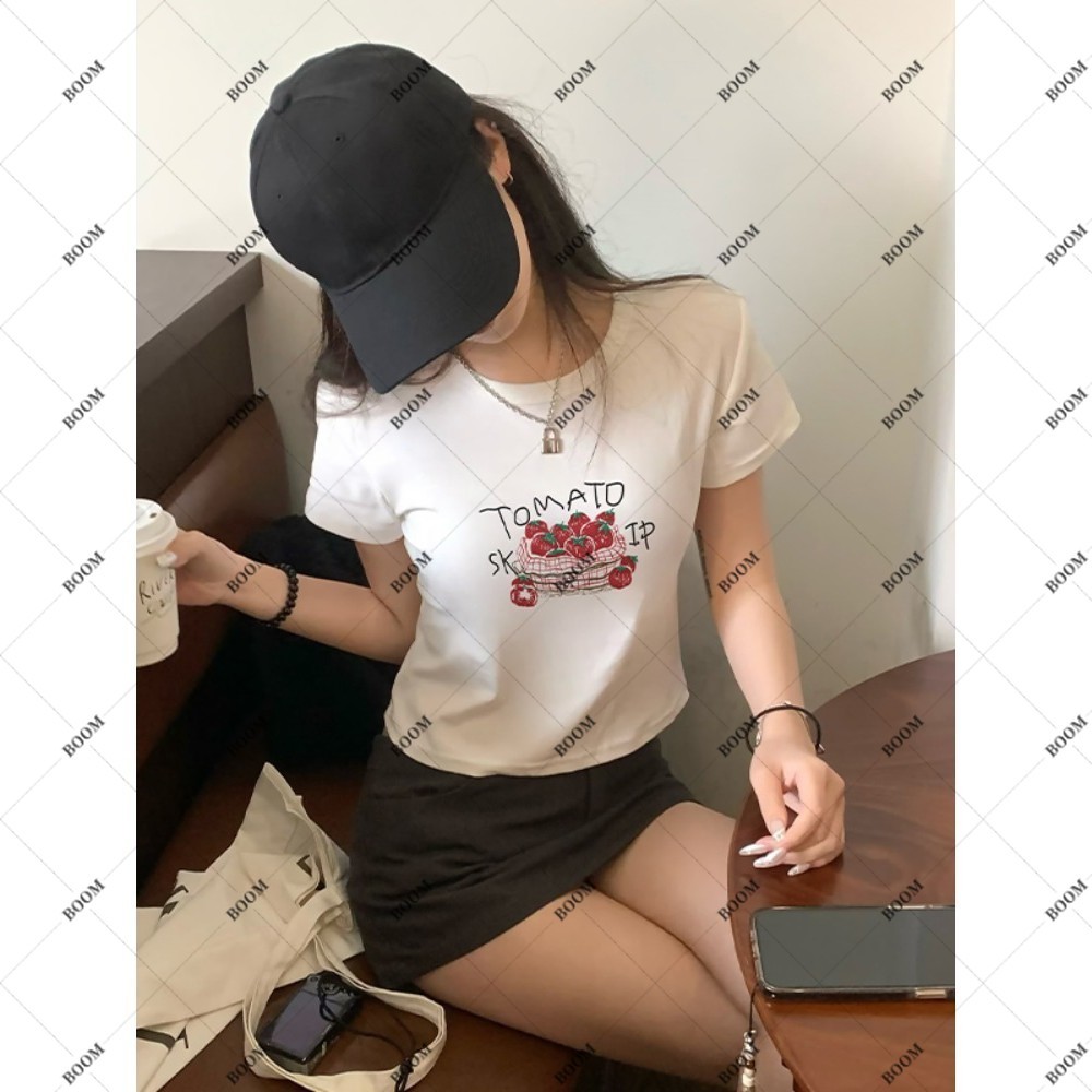 COD✅ (กรุงเทพจัดส่งสินค้า)BOOM Shop เสื้อครอป แขนสั้น baby tee เค้ก พิมพ์ลายตัวอักษร สําหรับผู้หญิง - รูปที่ 4