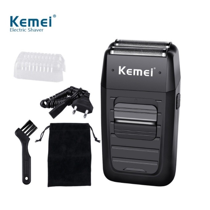 Kemei เครื่องโกนหนวดเคราสําหรับผู้ชายเครื่องโกนหนวดไร้สายแบบชาร์จไฟได้สําหรับผู้ชายใบมีดคู่ลูกสูบเคร