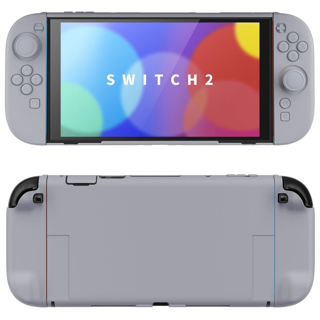 เคสแข็งสําหรับ Nintendo Switch 2 พร้อมขาตั้งพิเศษ & Thumb Grip Caps | การออกแบบแยก, ฝาครอบเปลือกเต็มตัวแบบ Dockable Protective สีเทา