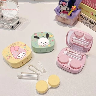 Houdoumeng Kawaii Hello Kitty คอนแทคเลนส์การ์ตูนน่ารัก Sanrio Kt Cat แบบพกพาความงามนักเรียนกล่องเก็บแบบพกพาคอนเทนเนอร์พร้อมกระจก TH