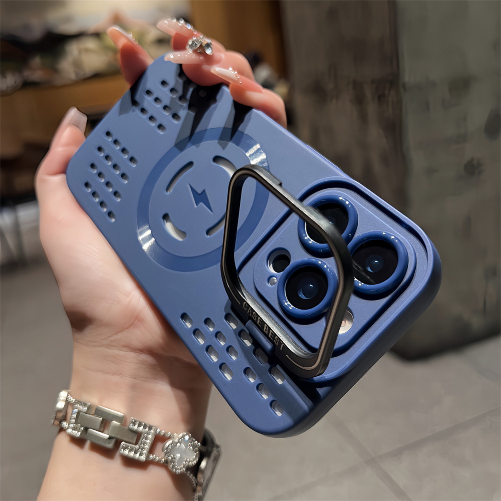 ใหม่ซิลิโคนอ่อนนุ่มระบายอากาศเคสโทรศัพท์แม่เหล็กพร้อมที่ยึดกล้องสําหรับ ไอโฟน 11 14 มือโปร สูงสุด 15 12 13 16 มือโปร สูงสุด บวก การกระจายความร้อนป้องกันปกหลัง
