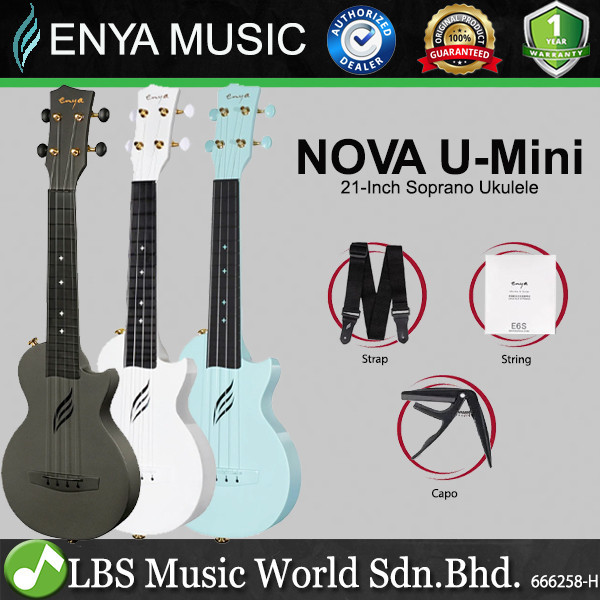 Enya Nova U Mini 21 นิ้วคาร์บอนไฟเบอร์ Soprano Ukulele พร้อมเคส