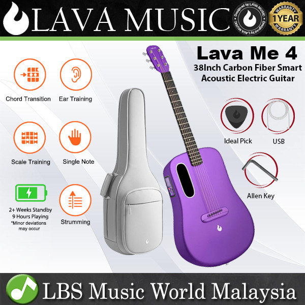 Lava Me 4 38" Carbon Smart Acoustic Electric Guitar with Airflow Bag - สีม่วง