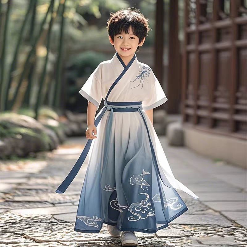 เด็กชาย ฮันฟู ใหม่สไตล์จีนฤดูใบไม้ผลิฤดูใบไม้ร่วงบางสไตล์เด็กสไตล์จีน กลิ่นฉุน ชุดชายทุกวันเครื่องแต่งกายประสิทธิภาพเครื่องแต่งกาย/8.17