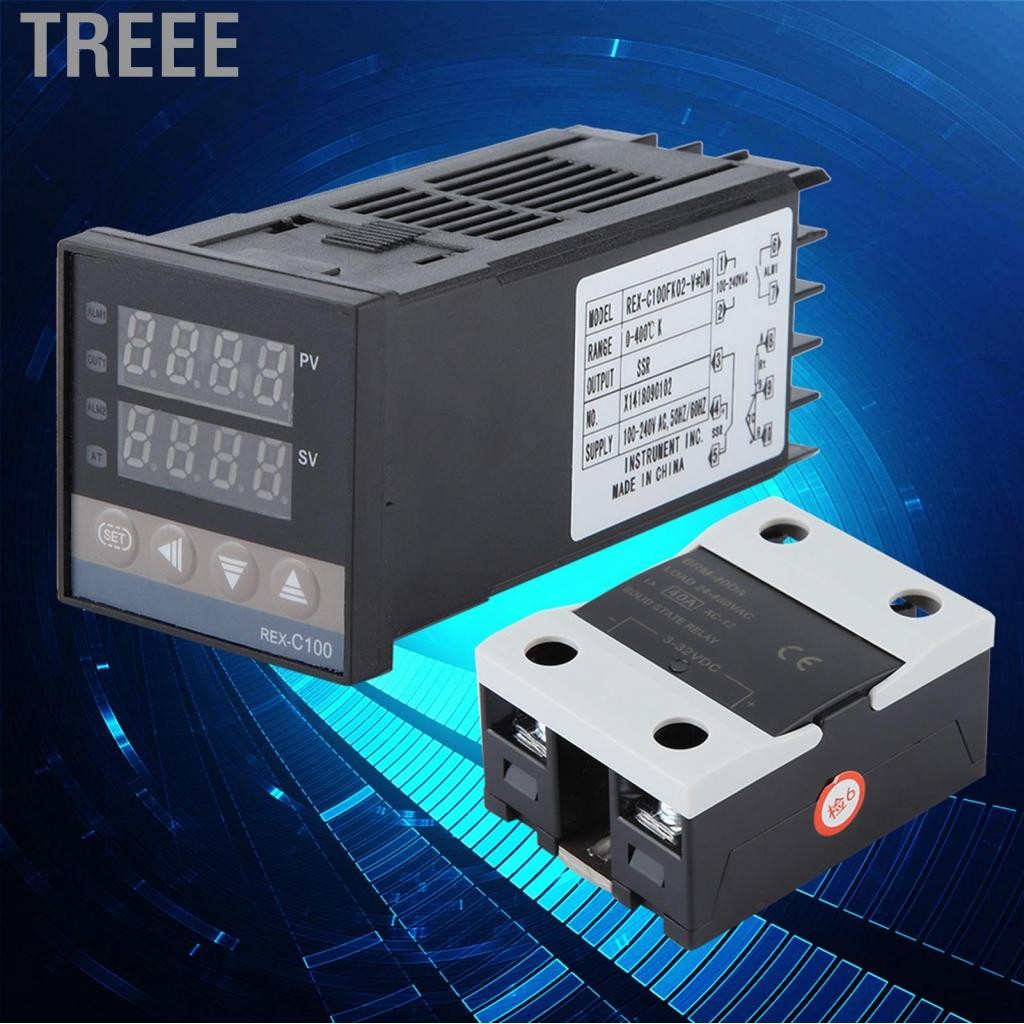 Treee ชุดควบคุมอุณหภูมิ Treee-th AC 110-240V 0-400? PID + 40A SSR 1M M6 K Type Probe สำหรับเทอร์โมสต