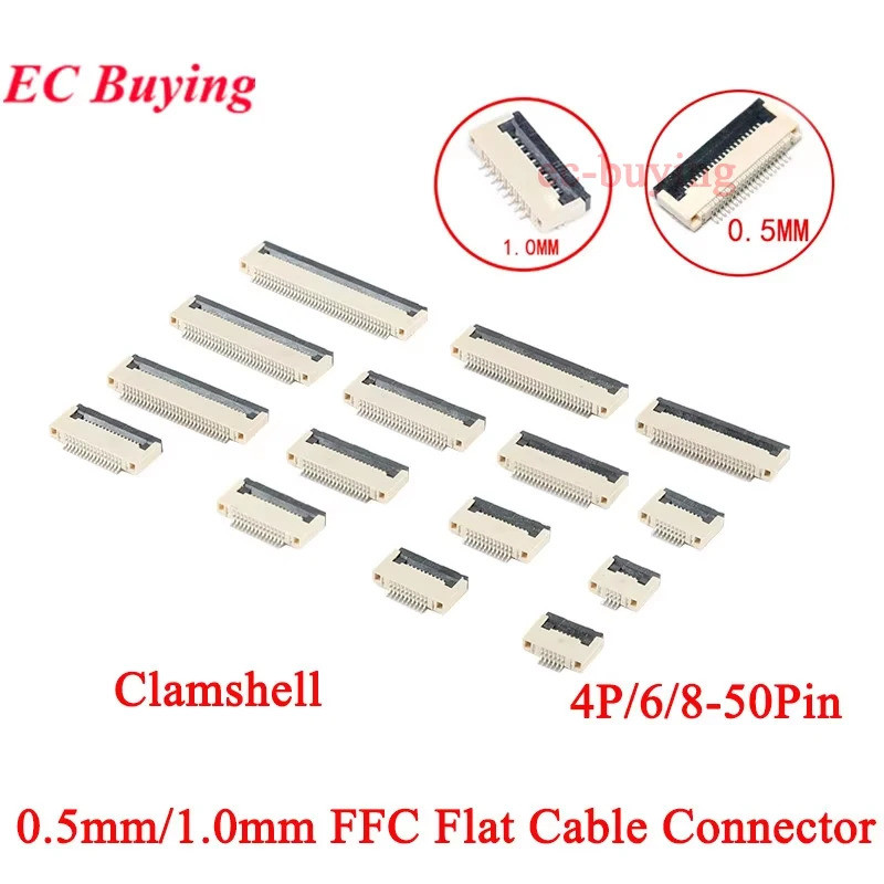 10PCS 0.5 มม./1 มม.Pitch Under Clamshell ซ็อกเก็ต FPC FFC แบนสาย 4P 5P 6P 8P 10P 12P 14P 16P 20P 22P 24P 30P 34P 40P 50