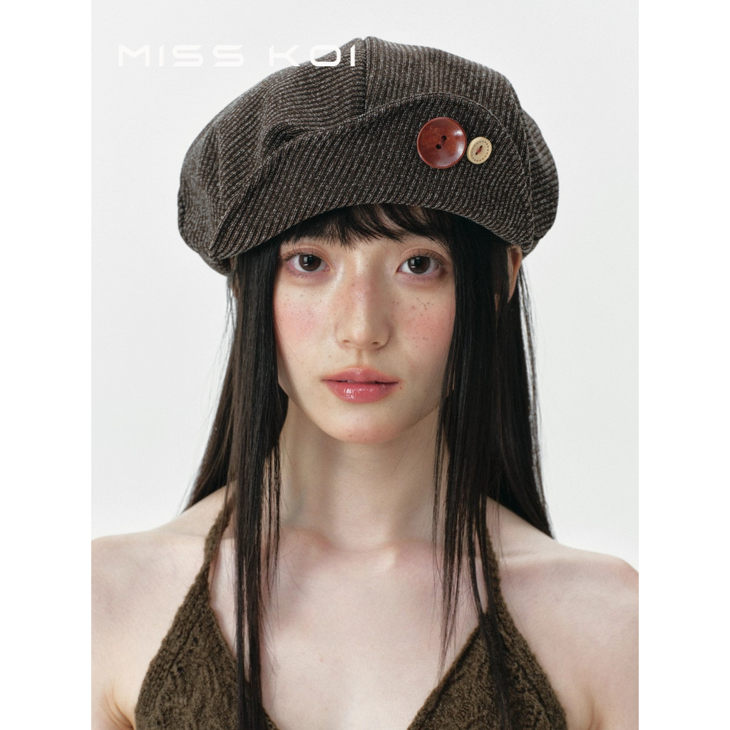 MISSKOI Retro ลายปุ่มจิตรกรหมวกหญิงฤดูใบไม้ผลิฤดูใบไม้ร่วงเกาหลีรุ่นญี่ปุ่น All-Match Beret Face-Face ขนาดเล็ก Newsboy หมวก ins - รูปที่ 3