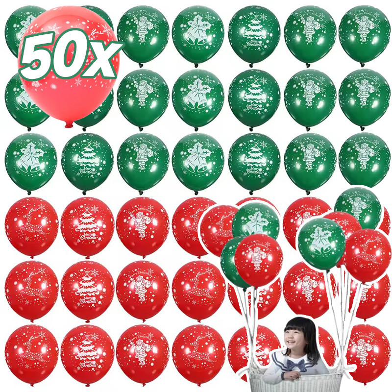 10/30/50 ชิ้น Merry Christmas ลูกโป่งยาง - Santa Claus Snowflakes พิมพ์ Xmas Theme บอลลูนพอง Party Decor