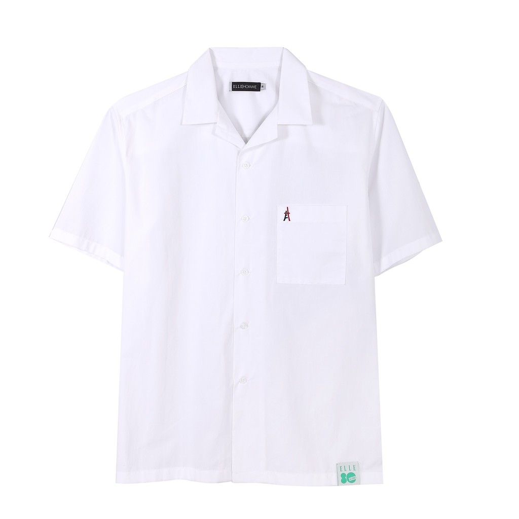 ELLE HOMME เสื้อเชิ้ตแขนสั้น สีพื้น ชายตรง สีขาว รุ่น W8B684