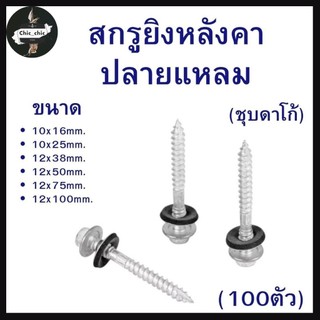 (ถุงละ 100ตัว) สกรูยิงหลังคาปลายแหลม (ชุบดาโก้) ยิงหลังคาเมทัลชีทโครงไม้ มีหลายขนาด