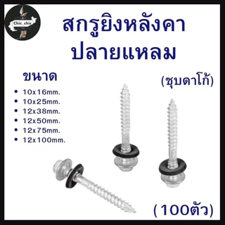 (ถุงละ 100ตัว) สกรูยิงหลังคาปลายแหลม (ชุบดาโก้) ยิงหลังคาเมทัลชีทโครงไม้ มีหลายขนาด