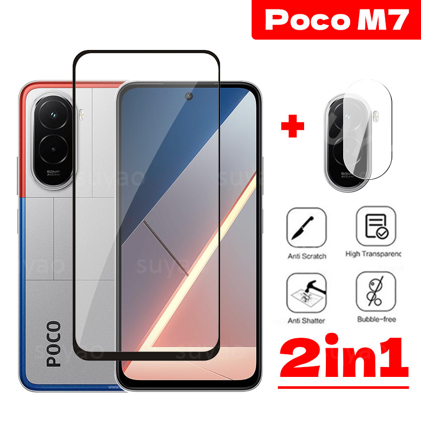 สําหรับ Xiaomi Poco M7 4G 2025 ป้องกันหน้าจอเลนส์กล้อง PocoM7 M 7 Mi โทรศัพท์กระจกนิรภัยกาว HD ด้านหน้าฟิล์มแก้วใสป้องกัน 9H