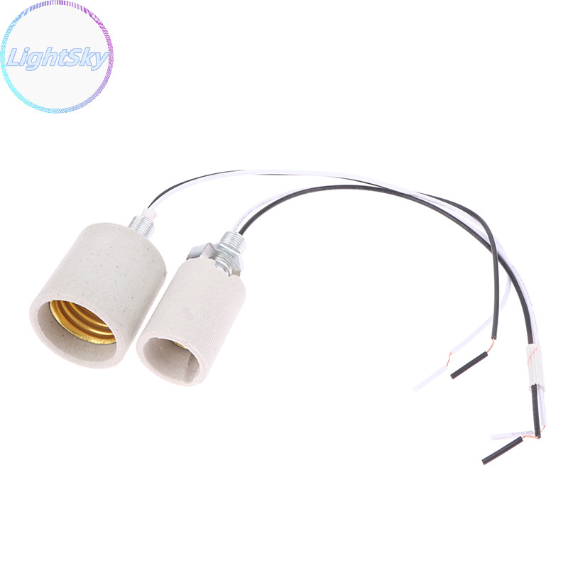 Lightsky E14/E27 เซรามิคสกรูโคมไฟ LED Light อะแดปเตอร์ทนความร้อนใช้ในบ้านซ็อกเก็ตกลมสําหรับฐานหลอดไฟพร้อมสาย TH