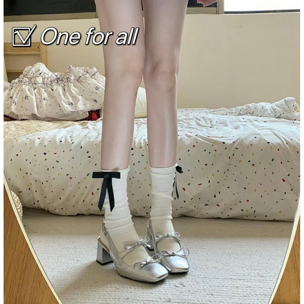 พร้อมส่งจากไทย TX573 รองเท้าส้นสูง น้องโบว์  Mary Jane ส้นหนา2.5นิ้ว ใส่ได้ทุกวัน เพิ่มความสูงรองเท้าแฟชั่น