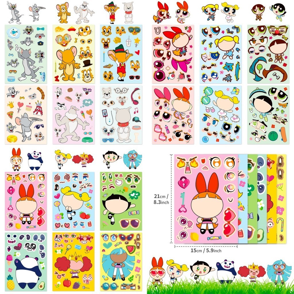 6sheepts การ์ตูน Tom and Jerry The Powerpuff Girls Make a Face DIY สติกเกอร์สําหรับหมวกกันน็อคจักรยานบัญชีมือกล่องดินสอ Decals LanLanStickersWorld