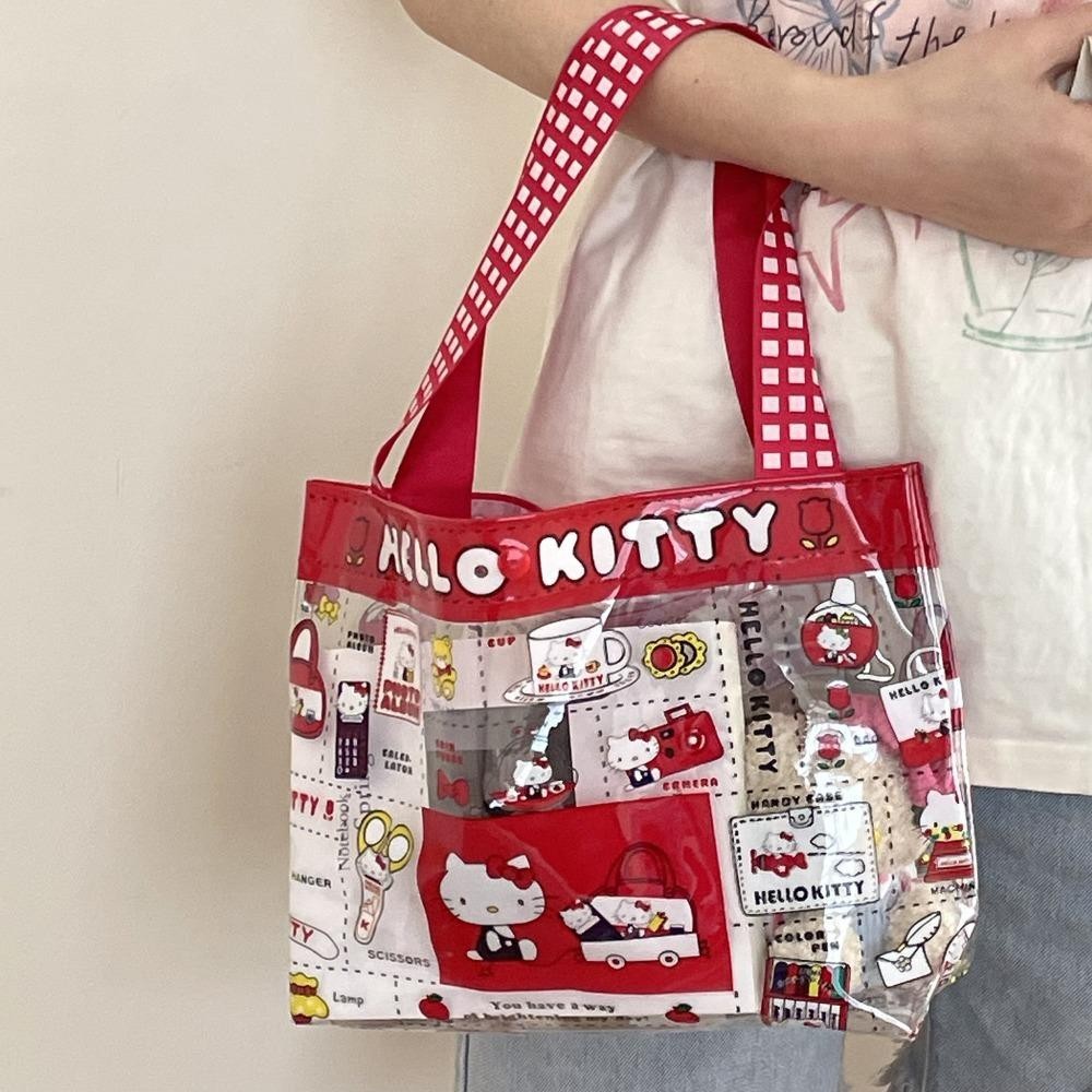 Uumir กระเป๋าถือ Hello Kitty กระเป๋าสะพายทรงสี่เหลี่ยมกันน้ํา กระเป๋าช้อปปิ้ง PVC ความจุขนาดใหญ่น่ารักผู้หญิง