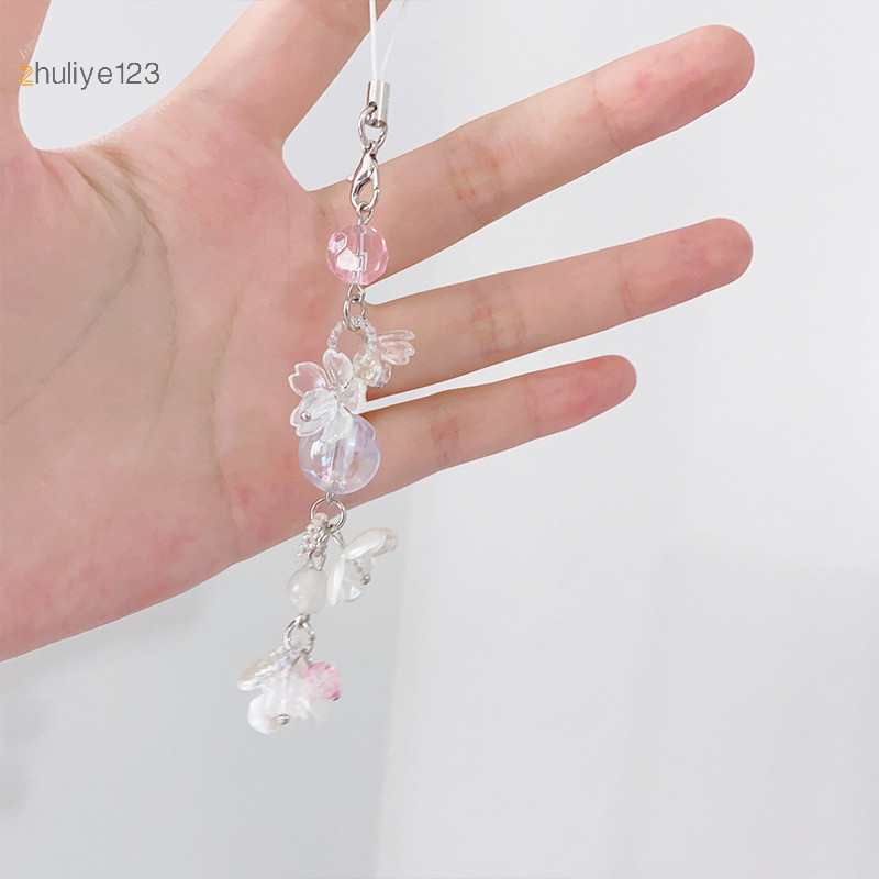<zhuliye123>Y2Kแฟชั่นดอกไม้หวานลูกปัดกระดิ่งลมจี้น่ารักโทรศัพท์Charmสายคล้องพวงกุญแจผู้หญิงกระเป๋าCharmตกแต่งของขวัญNice
