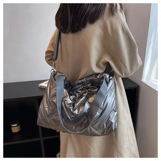 GRANDZY กระเป๋าสะพายข้าง, Quilted Large Capacity Messenger Bag,อเนกประสงค์สีทึบลงผ้าฝ้ายเบาะกระเป๋าถือสําหรับผู้หญิงผู้ชาย