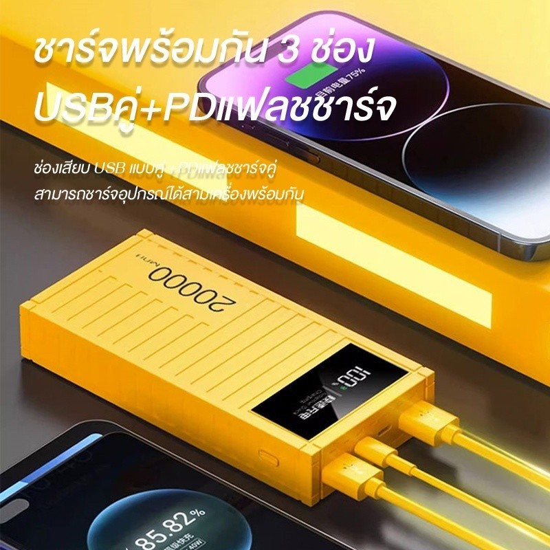 ที่ชาร์จแบตพกพา แบตสำรอง 20000mAh กับ USB-A/C Charging Port Powerbank รองรับ ชาร์จด่วน 66W รรองรับ3เ