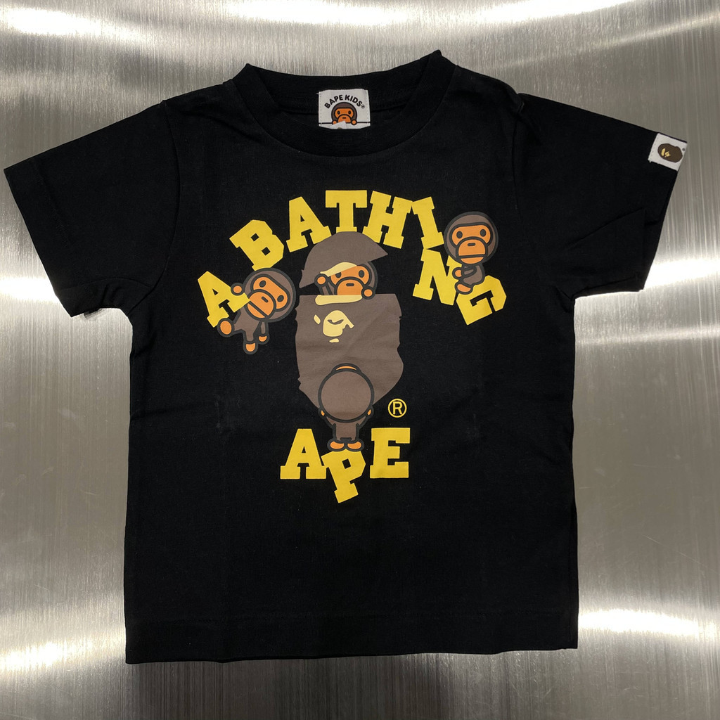ผ้าฝ้าย 100% BA ** PE KIDS Ape Head MILO Camouflage COLLEGE การ์ตูนเด็กรอบคอพิมพ์แขนสั้น