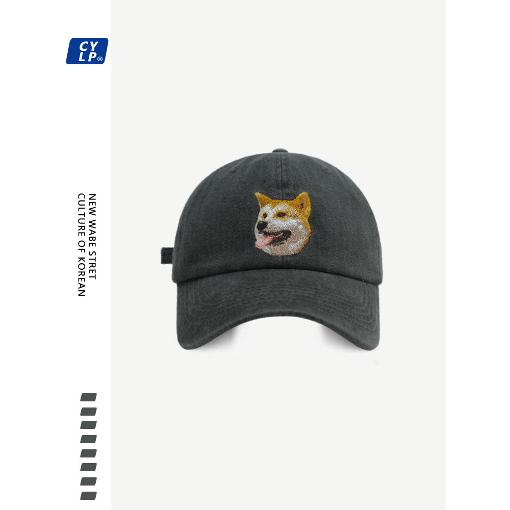 เกาหลีเกาหลีอินบล็อกเกอร์สไตล์เดียวกันน่ารักการ์ตูนสุนัขแบบปักหมวกเบสบอลหญิงเกาหลีรุ่นสีดําหมวกแหลมชาย - รูปที่ 2