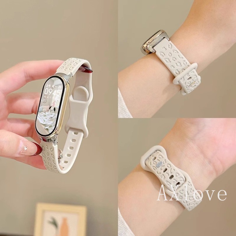 สายคล้องคอเสือดาว ซิลิโคน สําหรับ Xiaomi Mi Band 10/9/8/7/6/5/4/3 สายสปอร์ต