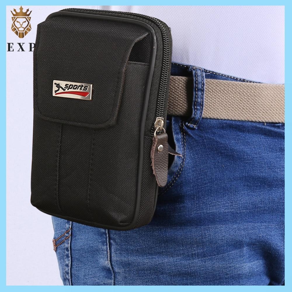 [explosion1.th] กระเป๋าโทรศัพท์มือถือผ้าใบผู้ชายกระเป๋าคาดเอวสองชั้นซิป Fanny Pack