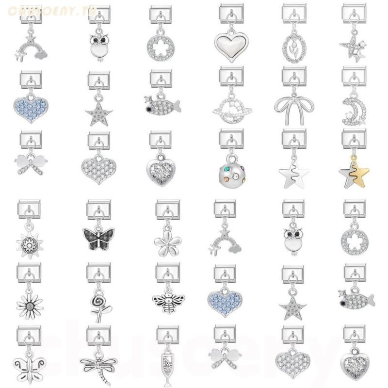 2024 ใหม่แฟชั่นจี้เงิน Love Rose ผีเสื้อ Charm อิตาเลี่ยน Links Fit 9 มม.สร้อยข้อมือเครื่องประดับสแตนเลส DIY ทํา