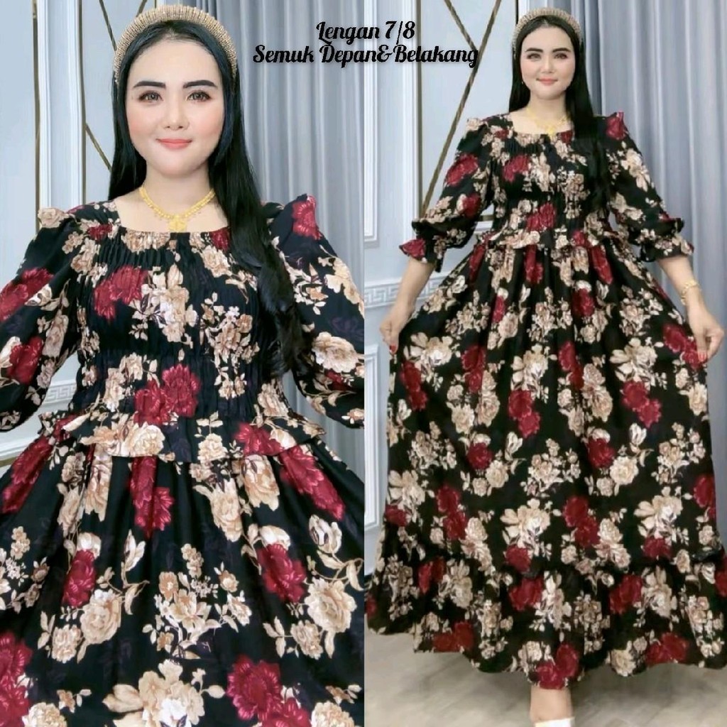 KATUN Haruka ชุดเดรสผู้หญิงหน้าหลัง 7/8 แขน ผ้าคอตตอนเรยอน Nbr