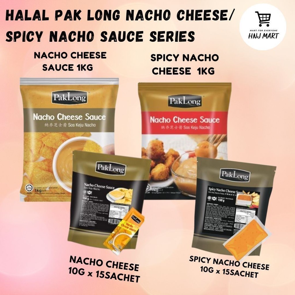 HALAL PAK LONG NACHO CHEESE/ SPICY NACHO SAUCE 1 กก./ ซอง 15 ชิ้น Sos keju nacho pedas กิน