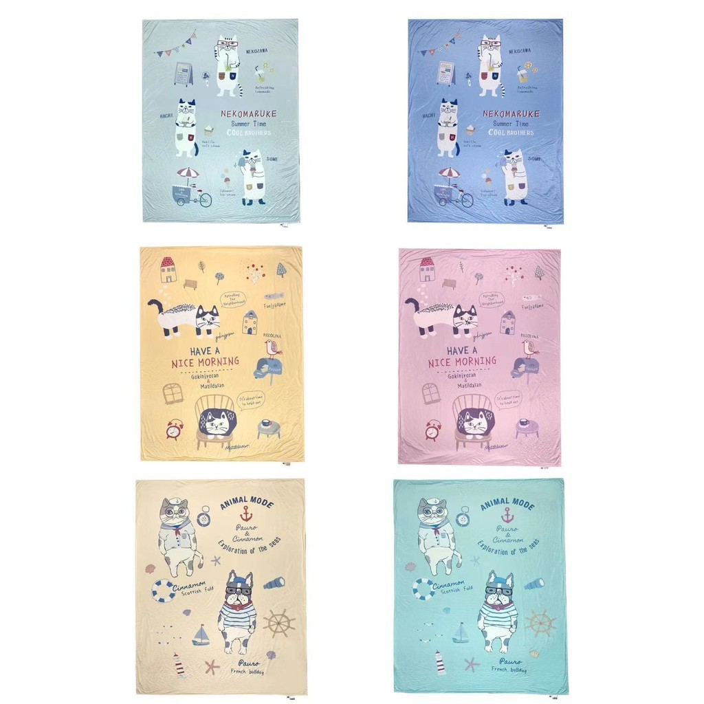 【แบรนด์ญี่ปุ่น】Kusuguru ผ้าห่มเย็น พิมพ์ดิจิตอลแมว สำหรับห้องเครื่องปรับอากาศ ขนาดเดี่ยว วัสดุเย็นสบาย