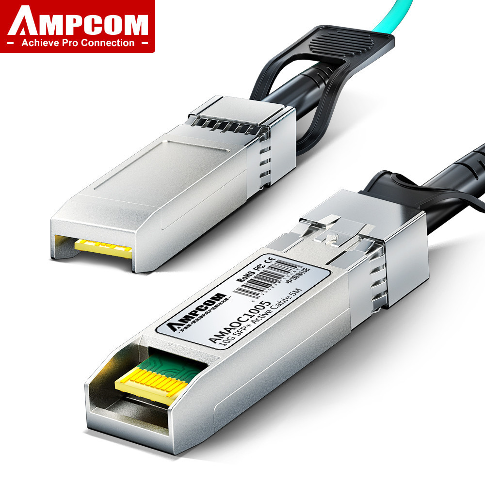 Ampcom 10G SFP+ to SFP+ Active Optical Cable (AOC) OM2/OM3 850nm 1M-15M รองรับ Cisco, Mikrotik, Fort
