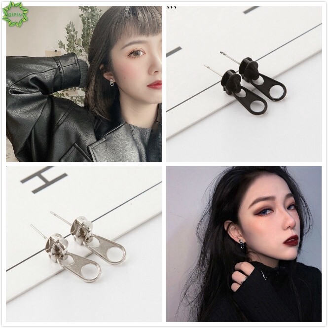 【 M-ZONE8】Punk ผู้หญิงหญิงโลหะทรงซิปต่างหู Cool Ear Stud เครื่องประดับของขวัญแฟชั่นอุปกรณ์เสริม