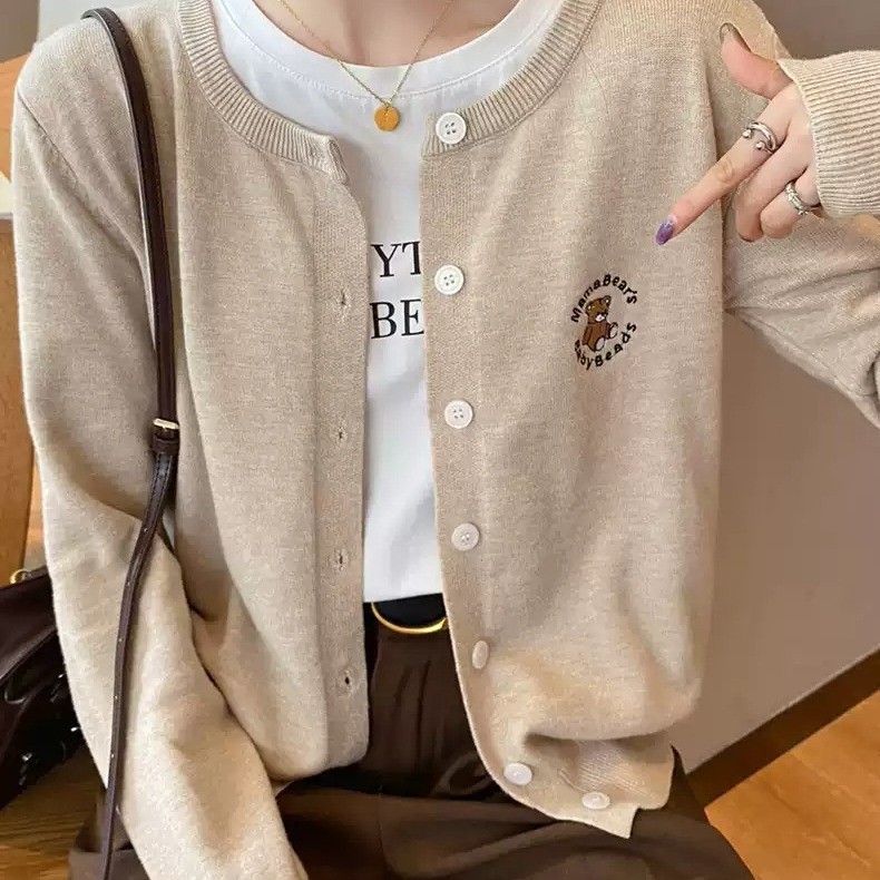 เค เสื้อคาร์ดิแกนถักฤดูใบไม้ผลิฤดูใบไม้ร่วงสไตล์ใหม่แขนยาวด้านบนหลวมเสื้อกันหนาว