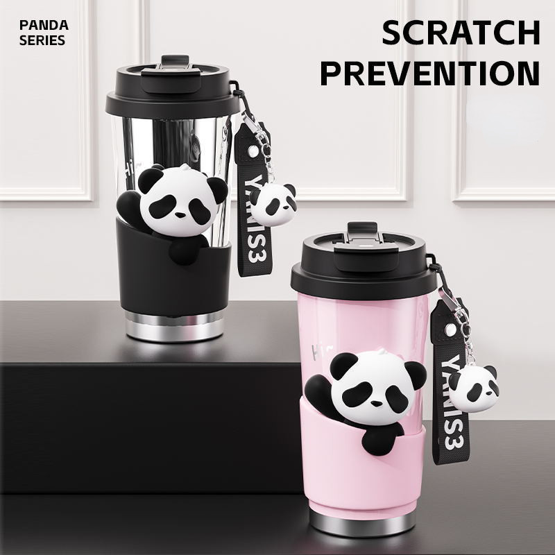 【LUCKY】YANIS3 Panda ถ้วยกาแฟเคลือบเซรามิค 316 สแตนเลสแก้วเก็บความเย็น 2 ชั้นสูญญากาศฟางถ้วยแก้วปิดผนึกและป้องกันการรั่ว 520ML
