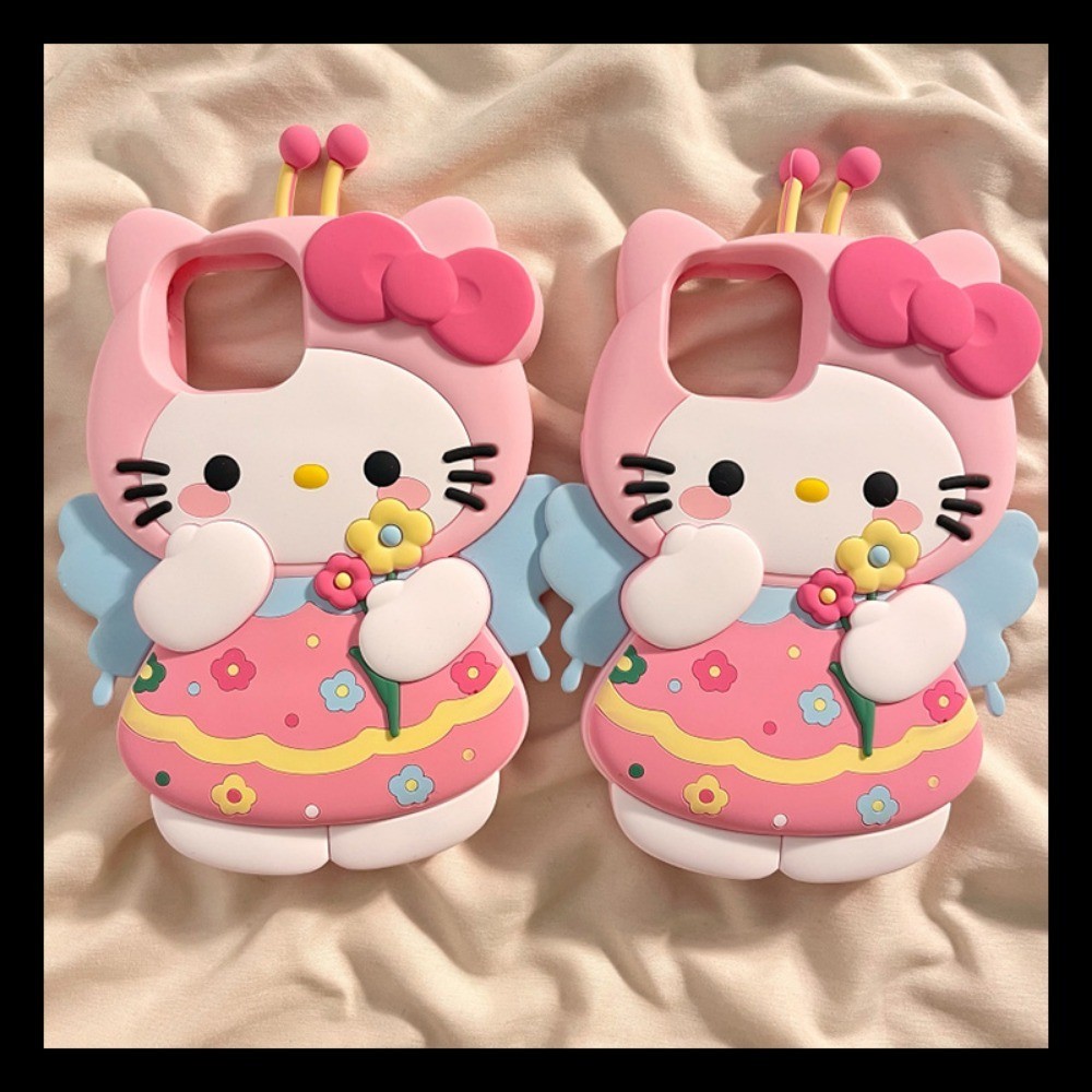 เคส IPhone ซิลิโคนนุ่ม IPhone 14 Pro Max น่ารัก Hello Kitty ดอกไม้ Full Body กันกระแทกสําหรับ IPhone 16 15 14 13 12 11 Pro Max 16 15 14 Plus XR