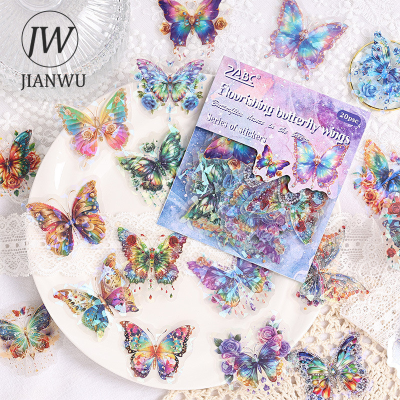 Jianwu ผีเสื้อเต้นรํา Breeze Series Vintage เลเซอร์วัสดุ Collage PET สติกเกอร์ Creative DIY Journal Scrapbooking เครื่องเขียน