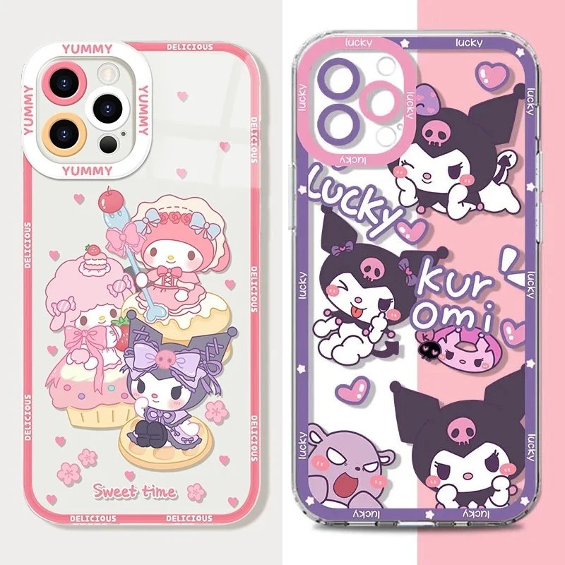 SANRIO สําหรับiphone 15 11 Pro Max iPhone 14 13 12 Pro Max Mini XR X XS 7 8 14 15 Plus SE 2020 2022 Kuromi Melody SanrioรูปแบบกันกระแทกSoft Clear Cover
