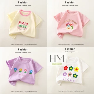 เสื้อยืดเด็ก แขนสั้น เสื้อยืดมินมอลเด็กผู้หญิง  ลายดอกไม้สวยๆ สำหรับเด็ก1-4ปี