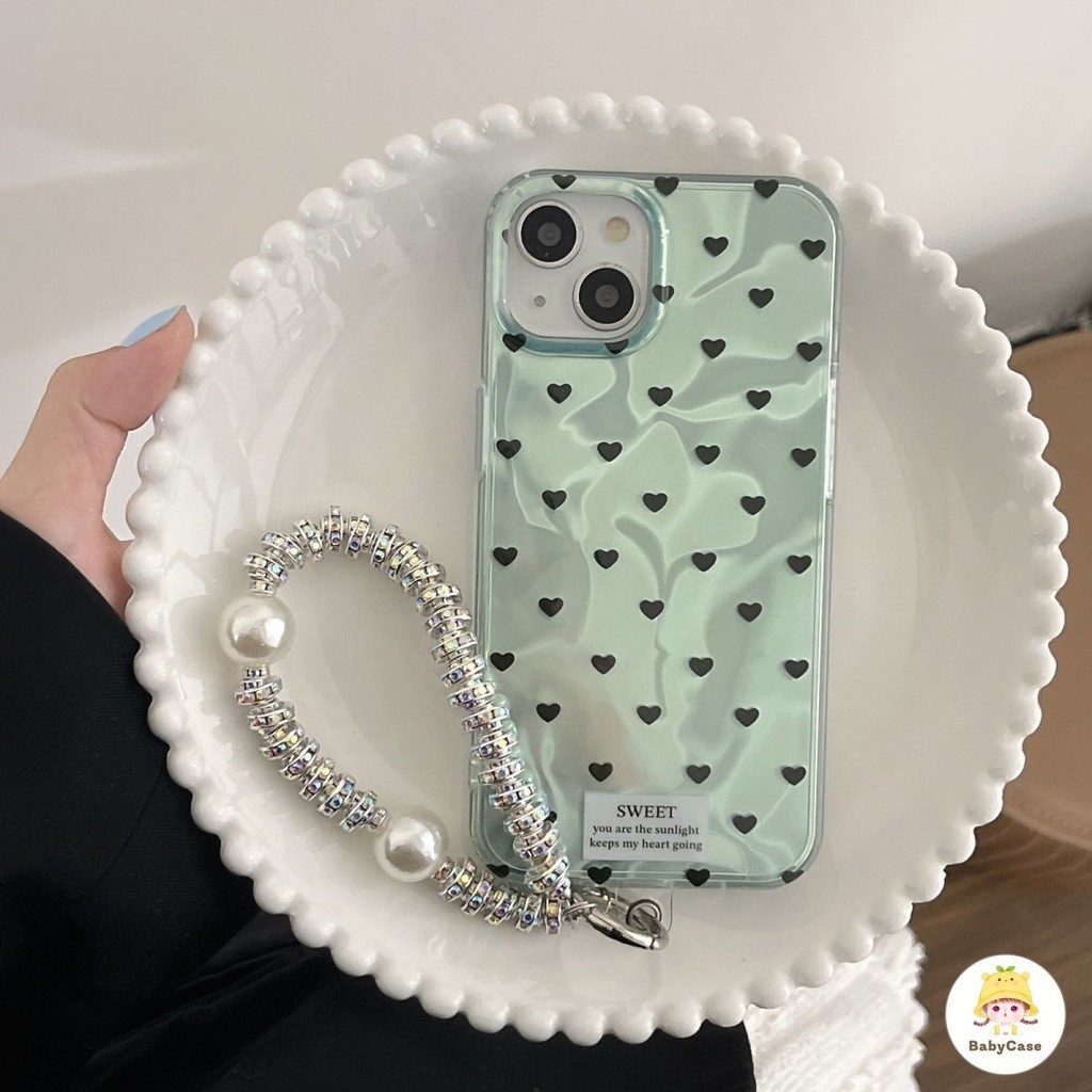 เทรนด์แบรนด์แบล็คเวฟจุดรักหัวใจก้างปลาไข่มุก เคส IPhone 16 11 15 13 14 12 Pro Max 7Plus XR 7 15 8 14 6 6S Plus X XS Max
