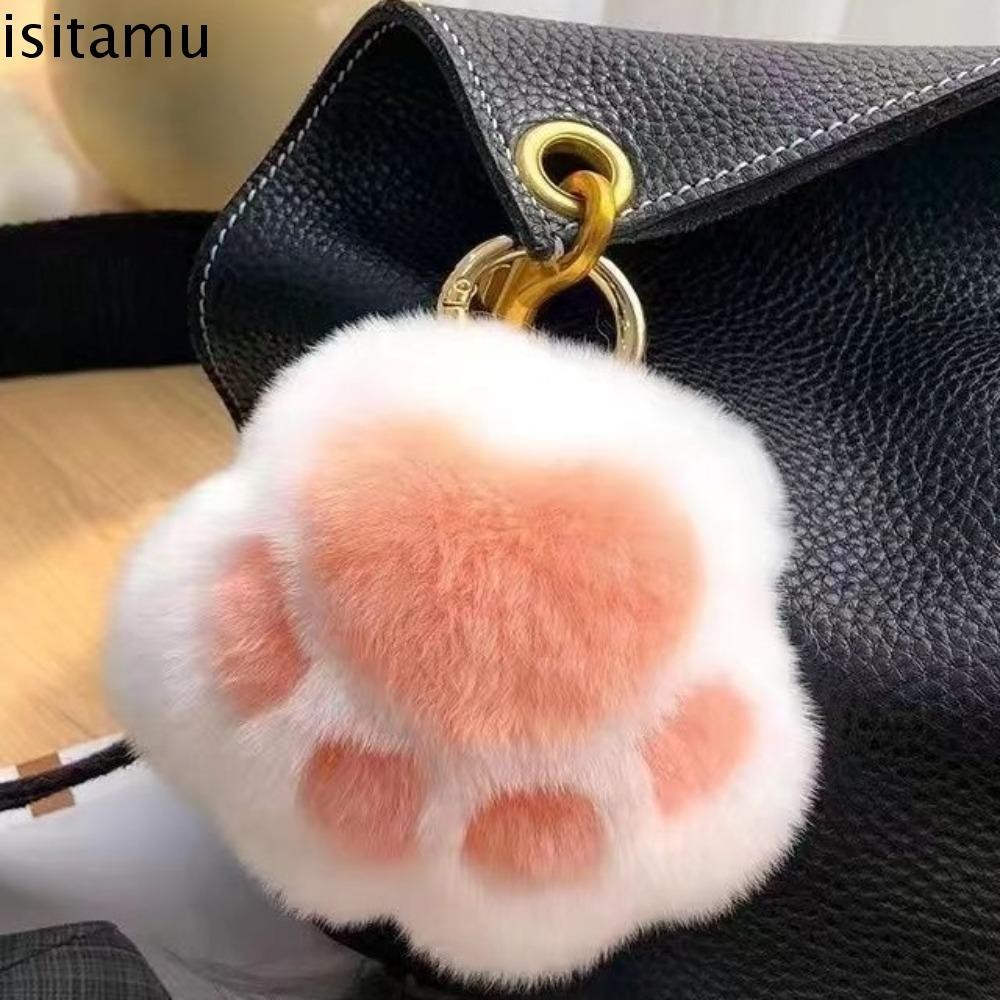 Isitaft Cats Paw Fur พวงกุญแจ, ตุ๊กตาสัตว์ Love Cats Paw ตุ๊กตาพวงกุญแจ, กระเป๋า Charm Furry ตุ๊กตา Pompom รถ Trinket Plush Cats Paw จี้กระเป๋าเครื่องประดับ