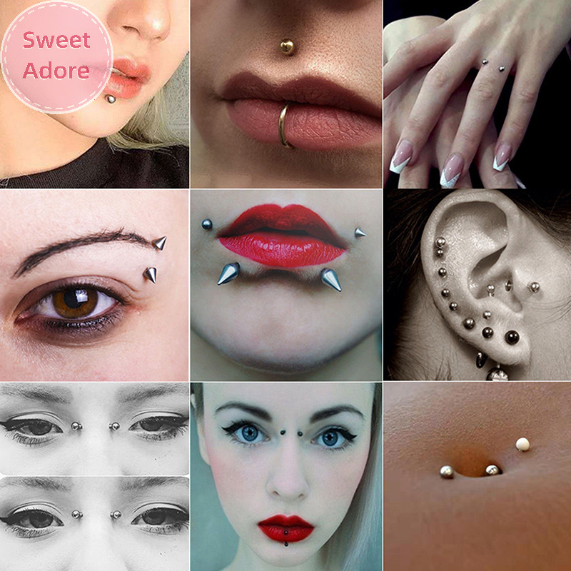 Sweetadore สติกเกอร์ปลอม Belly Eyebrow Lip Stud Non Piercied ต่างหูชุดแหวนจมูกปลอมเครื่องประดับ Dermal Anchor Top TH